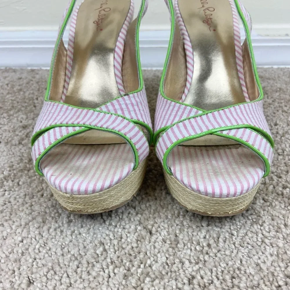 Lilly Pulitzer Hotty Espadrilles Wedge Shoes - Pink & White Stripe
